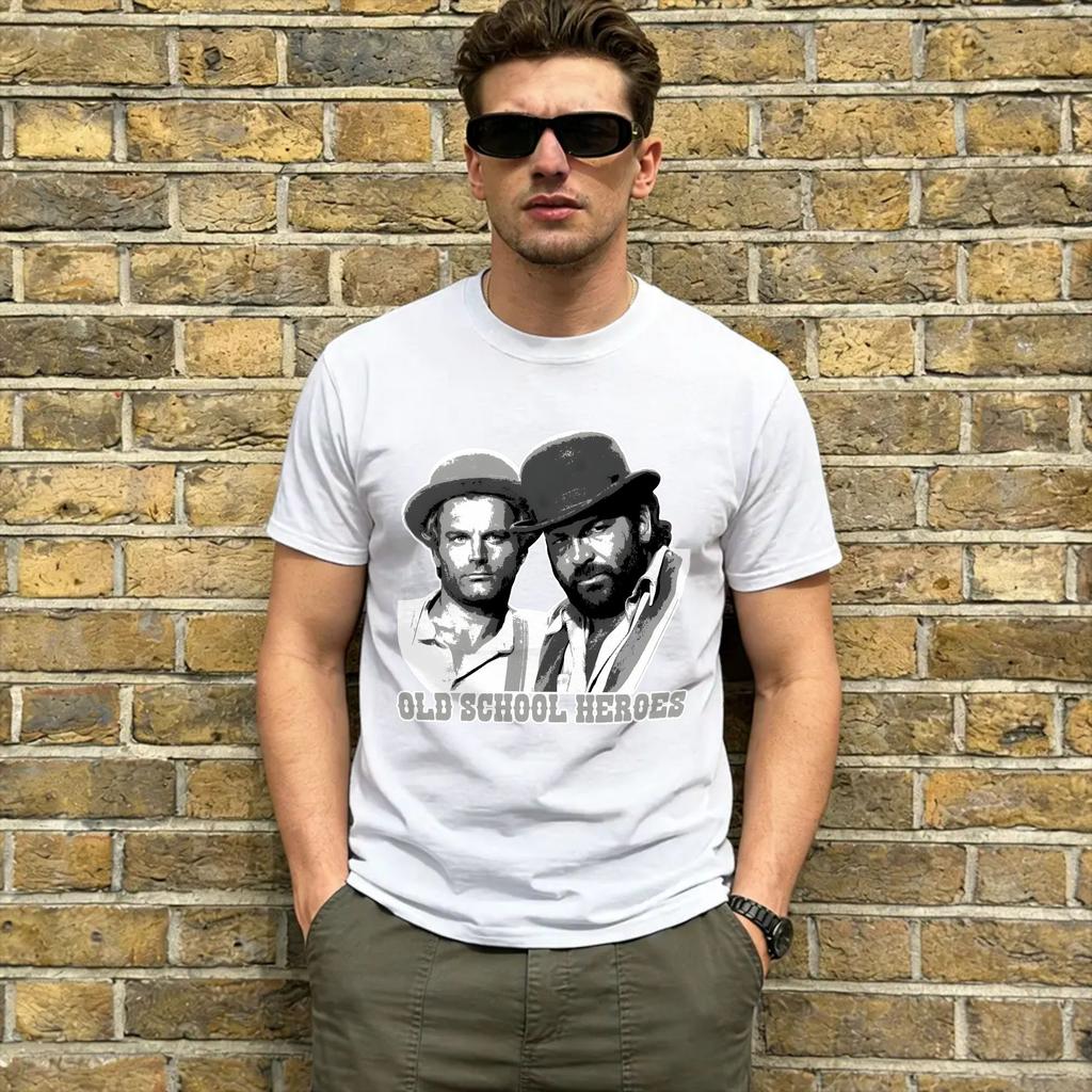Bud Spencer and Terence Hill T Shirt Unisex Pure Cotton Crazy TShirt O Neck Tee Shirt Short Sleeve Clothes Plus Size