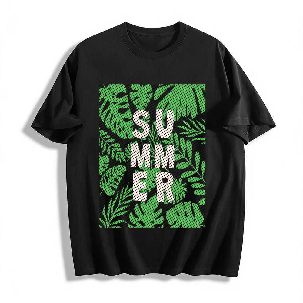 

Tropical Green Plant Print Casual Short Sleeve T-Shirt Pure cotton T-shirt XXS