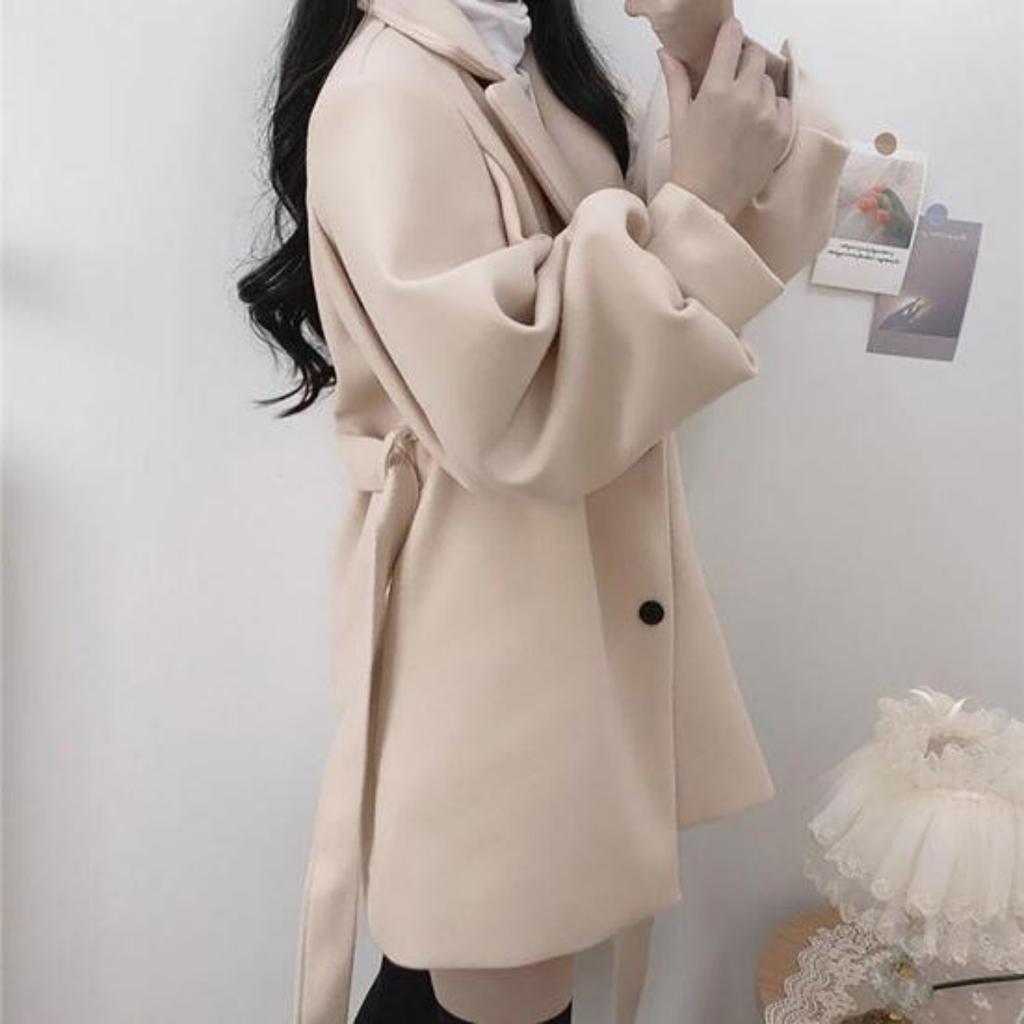 Women Winter Coat Turn-down Collar Solid Color Slim Fit Tight Waist Thicker Keep Warm Buttons Belt Cardigan Autumn Coat Female Clothes
