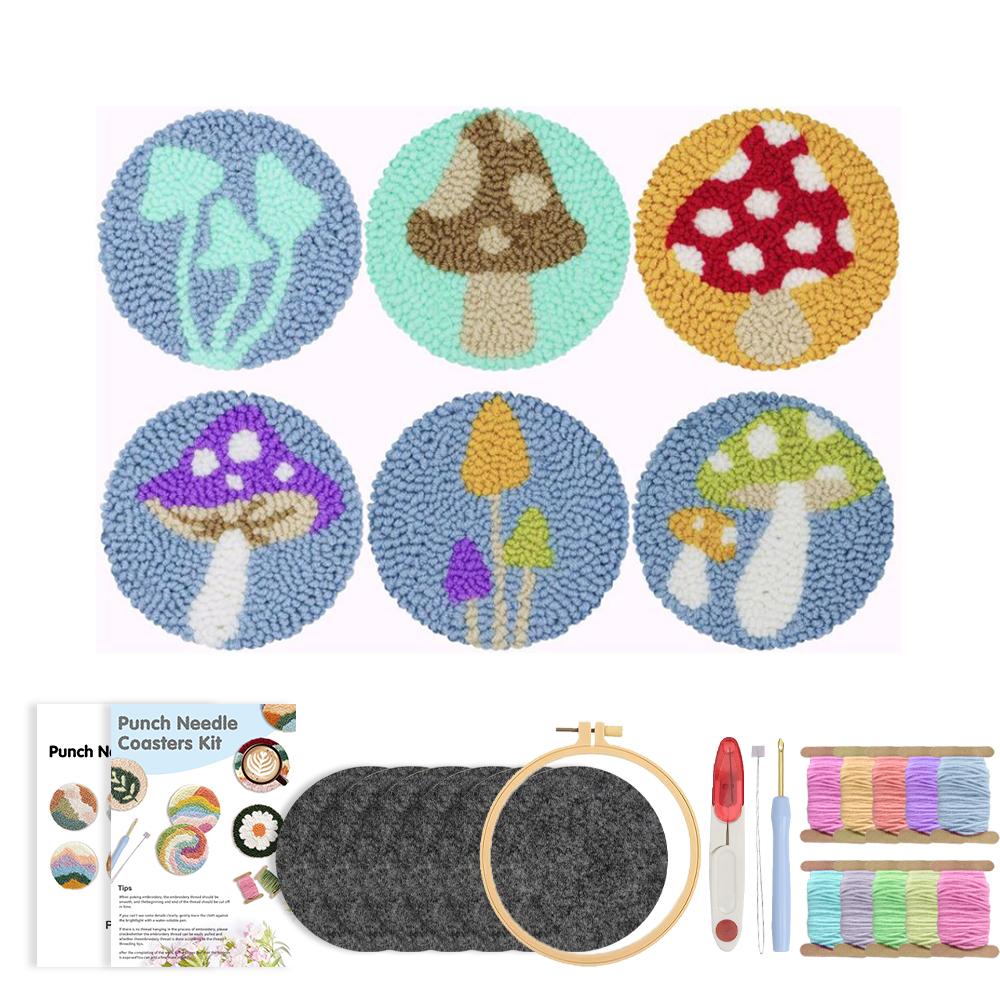 

Наборы из 6 шт. Набор для изготовления подстаканников с узором «Кошачья лапка» с использованием техники punch needle для начинающих. Коврики с кисточками с клейкой фетровой подложкой. Вышивка нитками.