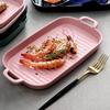 Rectangular Double Ear Oven Grill Plate Large Ceramic Household Fish Plate Grill Plates Household Vegetable Ceramic Plates