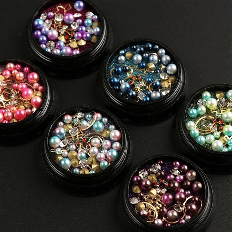 Mixed Colorful Pearl Willow Ding Jewelry with Irregular Small Beads Sparkling Nail Art Decoration DIY Mermaid Nails Products Set