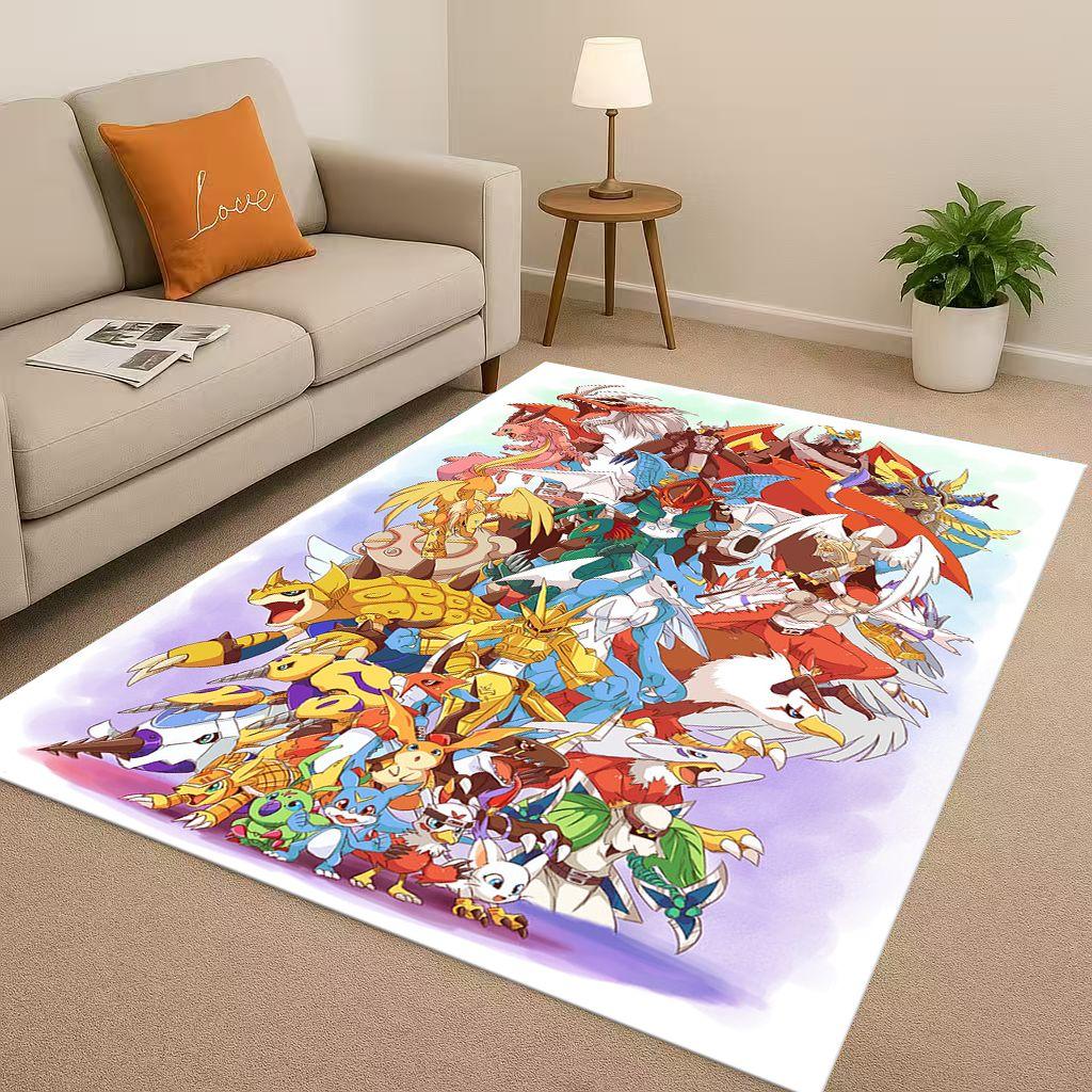 Angewomon Cartoon Digimon Adventure Living Room Non Slip Area Rug Soft Carpet for Bedroom Sofa,Easy Clean Home Doormat Playmat