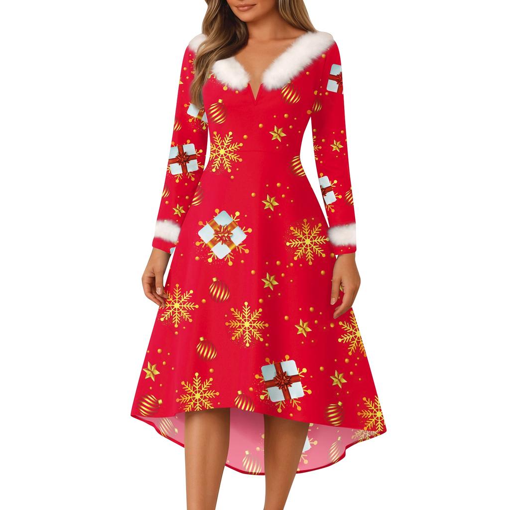 Weihnachtsfeier Bedruckte Kleider für Damen Vintage Weihnachts-Midikleid Freizeitkleider Cocktailkleid Party Festliche Kleider