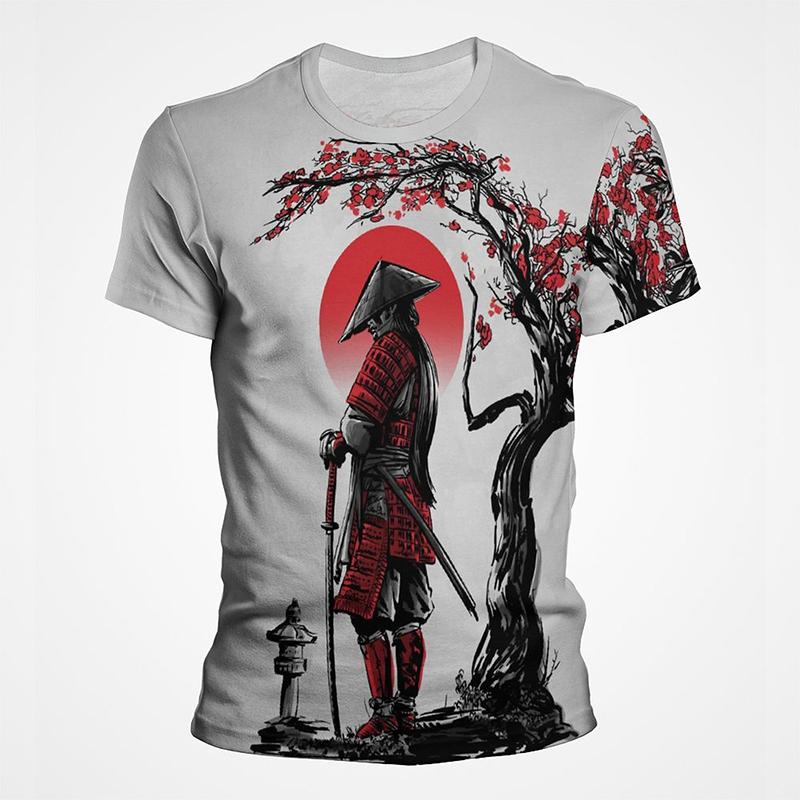 Vintage Samurai Ink Wash Graphic T Shirts For Men Women 3d Printing Short Sleeve Mens Tee Top Streetwear T shirt Tee