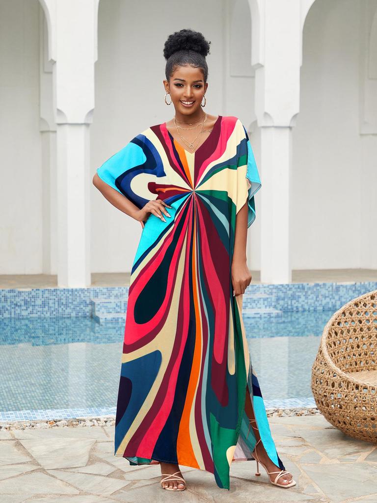 2023 European & American Cotton Beach Cover-up: Loose Robe-Style Long Dress Swimsuit Outerwear for Women