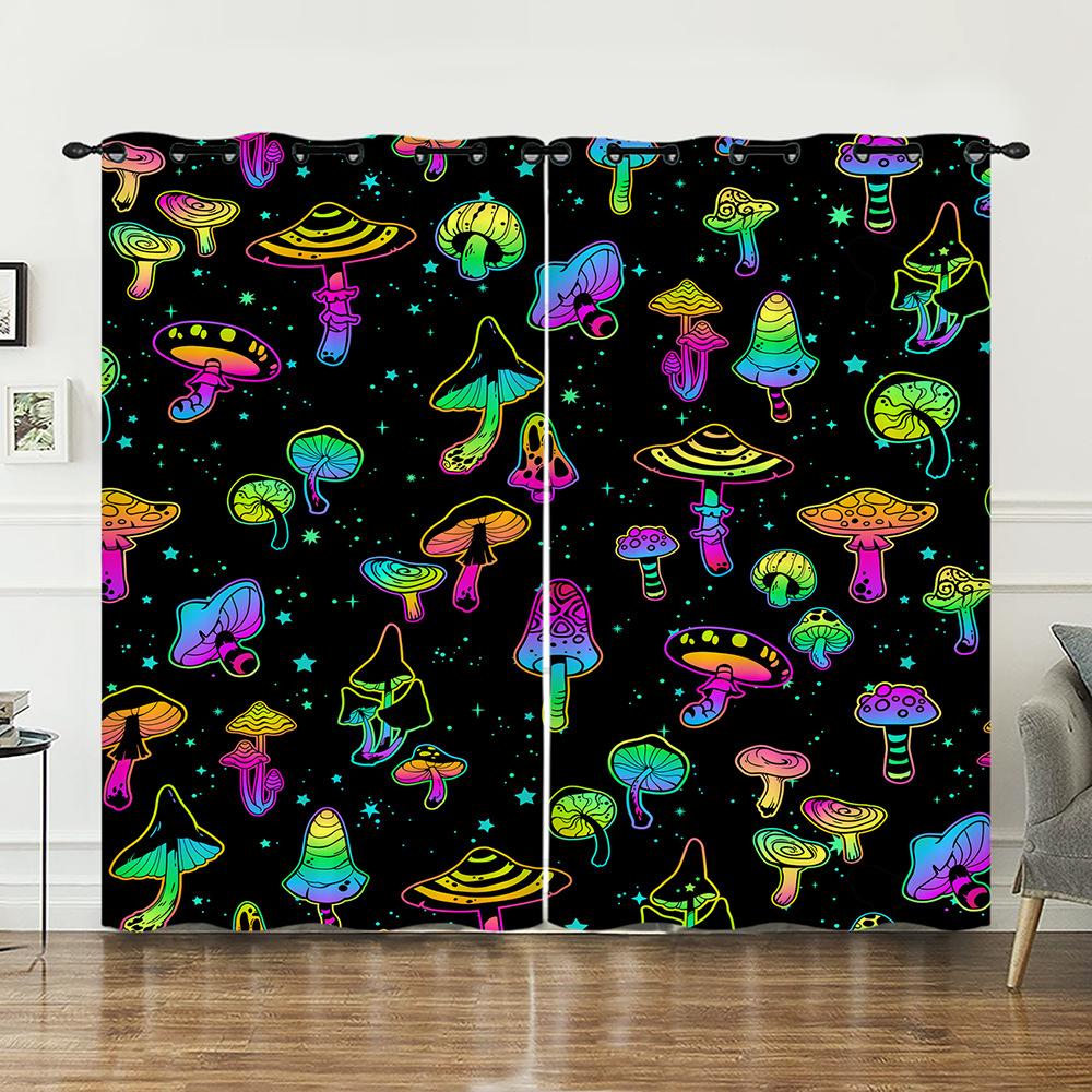 Curtain Mushroom 3D Sunshade Digital Printing Curtain Blackout No Punching Bedroom Living Room