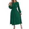 Women's Casual  Round Neck Ear-rimmed Long Sleeve Tight Waist Pleated Dress