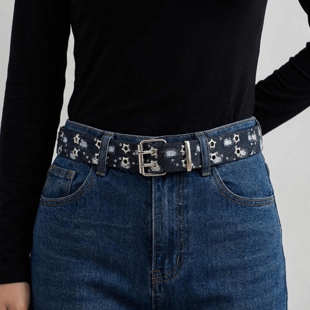 Metal Buckle Denim Waist Belts Cloth Trouser Decor Decoration Punk Star Hole Sequin Belt Party