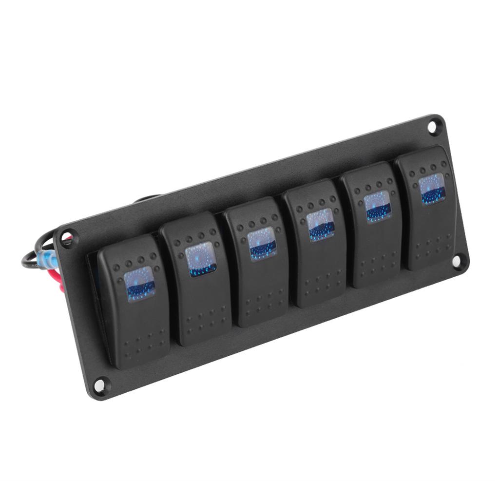 12 24V 6 Gang Rocker Switch Panel for Car RV Boat Yacht Marine Blue LED