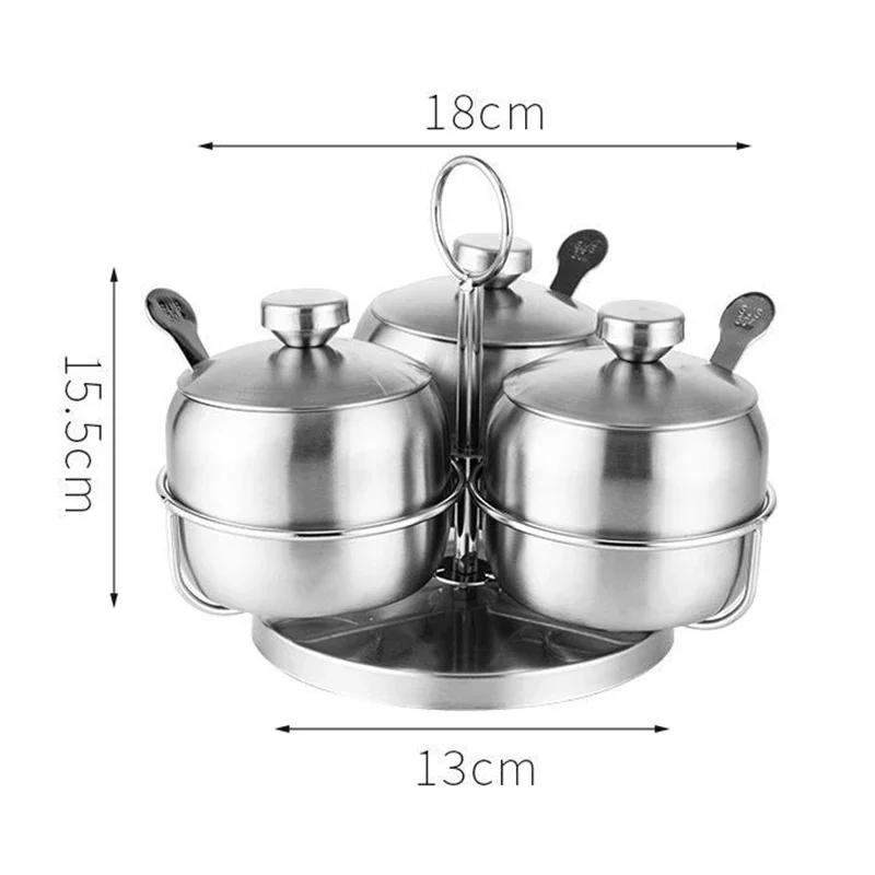 304 Stainless Steel Seasoning Jars Creative 360° Rotating Salt Sugar Bowl Spice Jar with Lid Kitchen Condiment bottle with Spoon