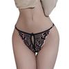 Erotic Panties Ladies Crotchless Thongs Adjustable Low Waist Sexy Embroidered Crotch Openning G-String See-Through Mesh Hollow