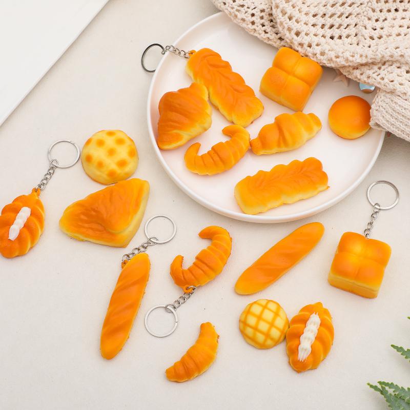 Realistic Bread Keychain Croissant Stress Toy Slow Rising Pu Pendant Bag Car Keyring Fun Gadget Decompression Gift Women