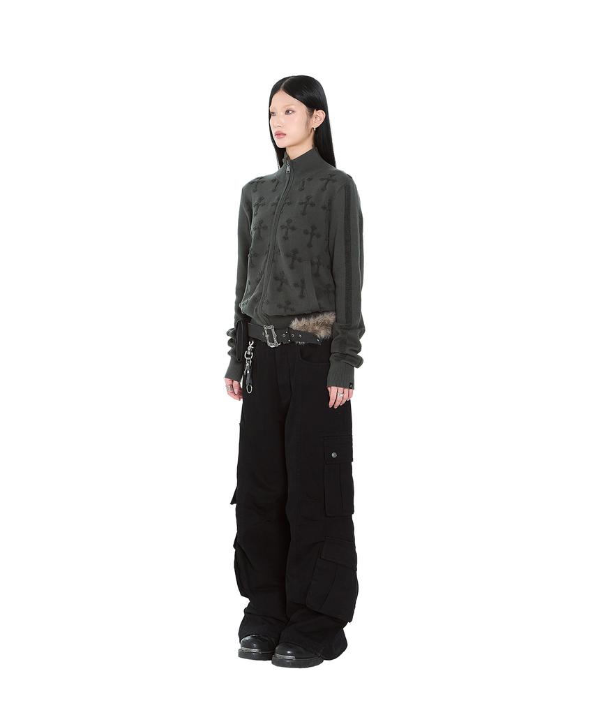 AAKAM Cross Boucle Knit Zip-Up (Khaki)