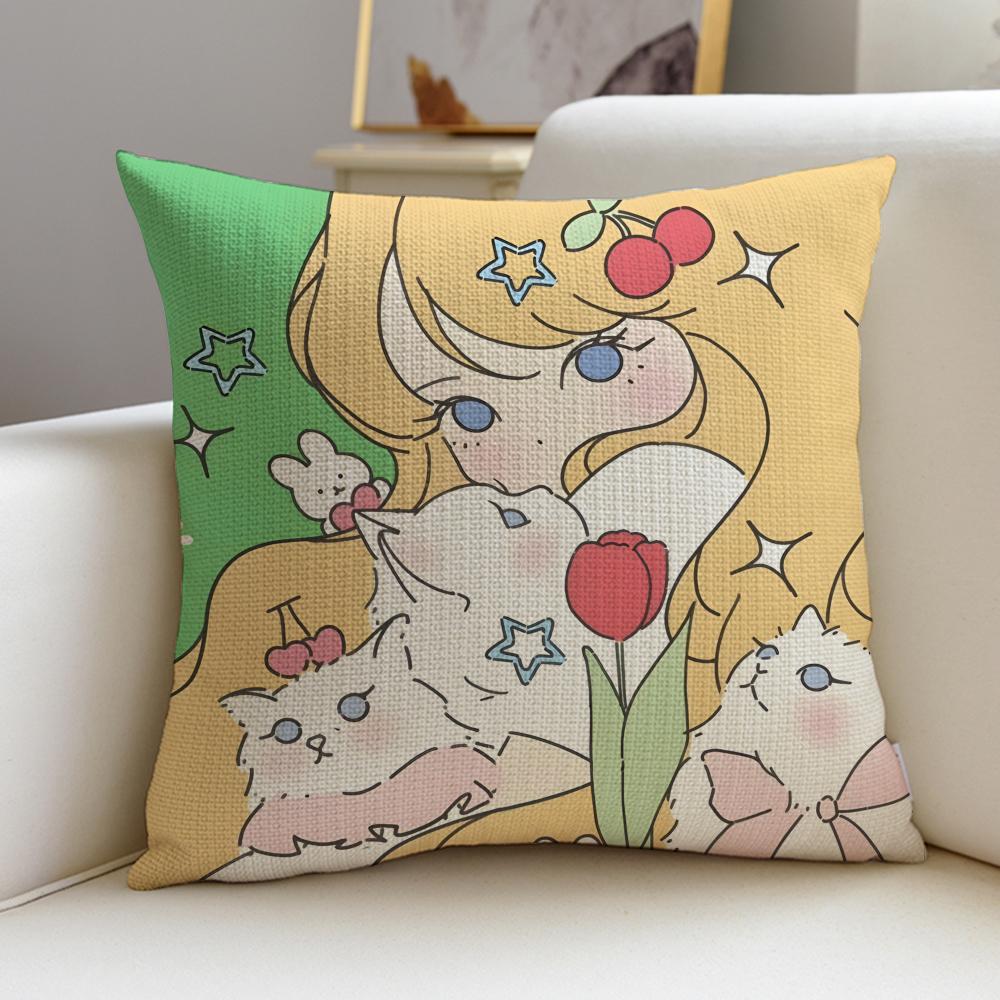 Pretty Ccute girlsS Cushion Cover Breathable and skinfriendly linen pillowcase square removable and washable cushion