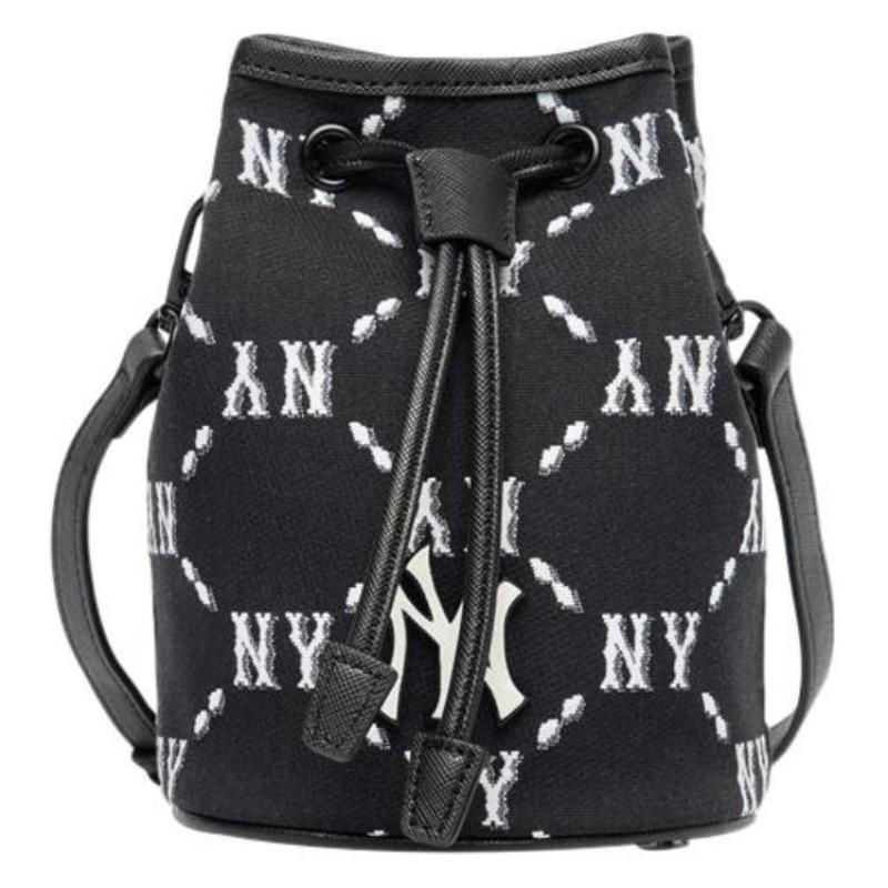 MLB Monogram Collection Artificial Leather Bucket Bag, Shoulder Bag, Crossbody Bag Regular Unisex Black Casual