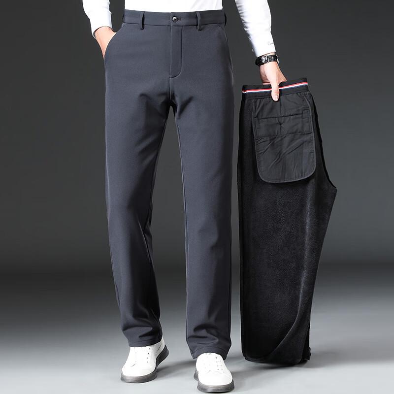 Fengxun Men's Plush Lined Straight Leg Winter Pants