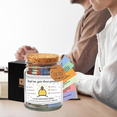 Christliches Kartenglas, buntes Glas mit Bibelversen, handgefertigt, christliches, buntes Bibelglas, Glas mit den besten Wünschen, Notiz zum Lesen zu Weihnachten