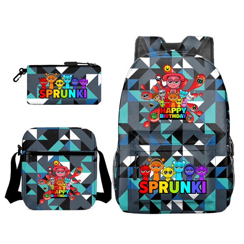 Sprunki Student Starry Sky School Bag Three-piece Rhythm Box Teen Backpack Men's and Women's Casual L