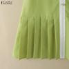 ZANZEA Women Casual Round Neck Short Sleeve Elegant Pleated Dress