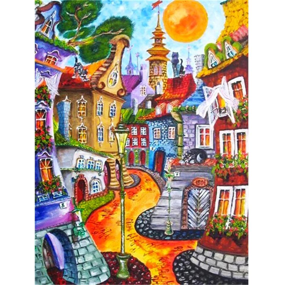 5D DIY Diamond Painting Cartoon House Cross Stitch Kit Full Drill Square Embroidery Mosaic Art Picture of Rhinestones Home Decor