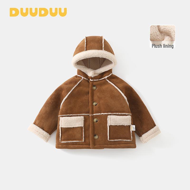 DUUDUU 2025 Корейский стиль Плюшевая подкладка Детская куртка для девочек - Теплая осенне-зимняя верхняя одежда 80 cm