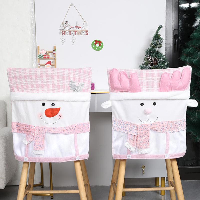 1pcs Pink Christmas Chair Covers with Santa Claus Cloth Dining Stool Covers for European Home Decor Household Supplies