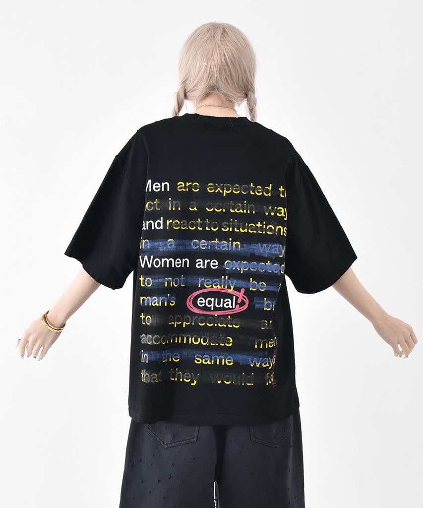 REEMNIK Lettering Print Oversized Round Short Sleeve T-Shirt [2 Colors]