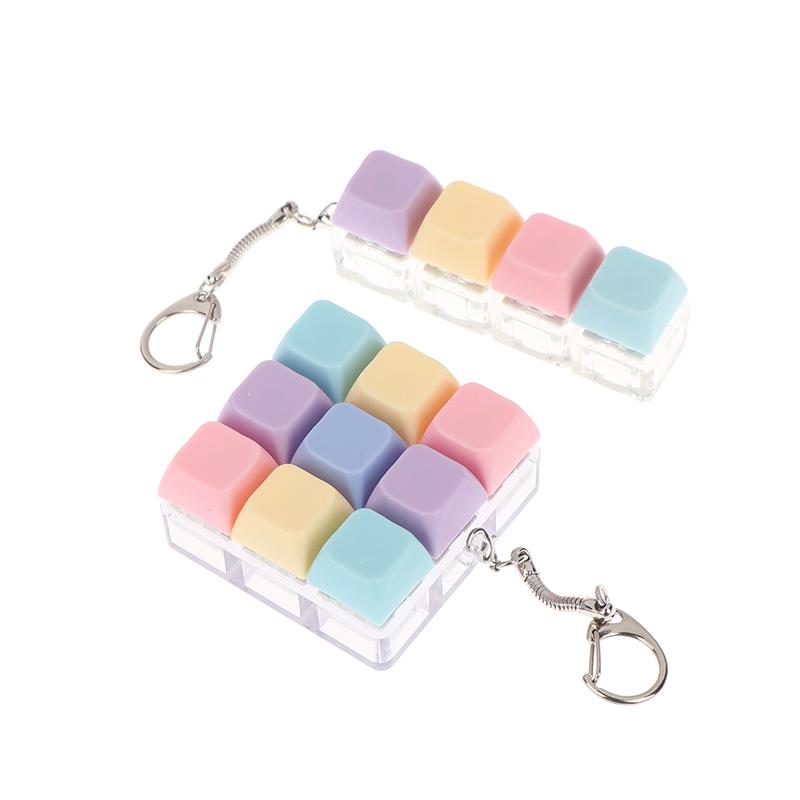 Macaron Color Keyboard Key Toy Diy Button Keycap Sensory Keychain Decompression Toys Mechanical 4Key Toy For Adult Gifts