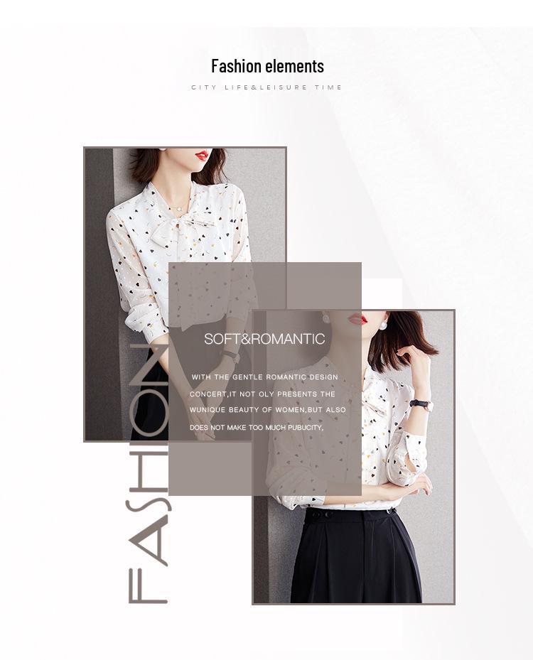2025 Autumn Floral Long Sleeve Bowknot Chiffon Shirt - Slimming & Tummy Covering