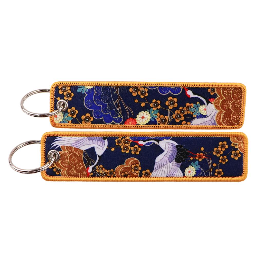 Embroidery Key Fobs Japanese Waves Key Tags Keychain For Motorcycles Cars Key Ring Accessories Jewelry Chaveiro Gifts