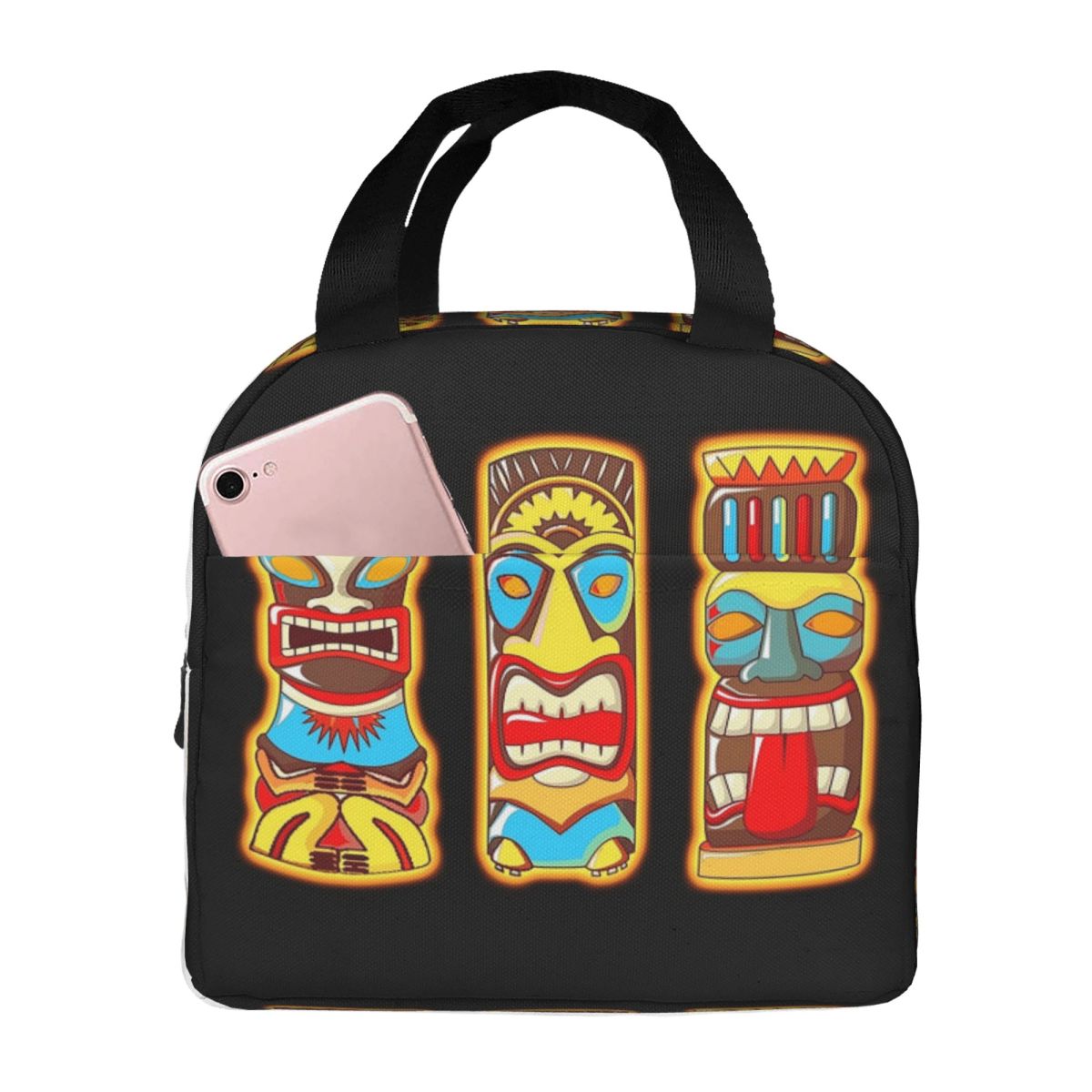 Tiki Gods Totems Idols Retro Tropical Polynesian Insulated Lunch Bag for Women Children Food Boxes Thermal Lunch Box Tote One Size
