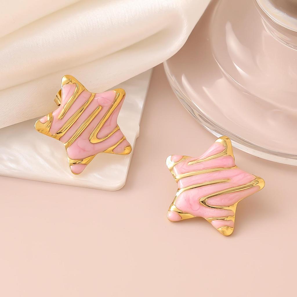 French Enamel Drip Oil Earrings: Stainless Steel, Irregular, Titanium Women's Luxury