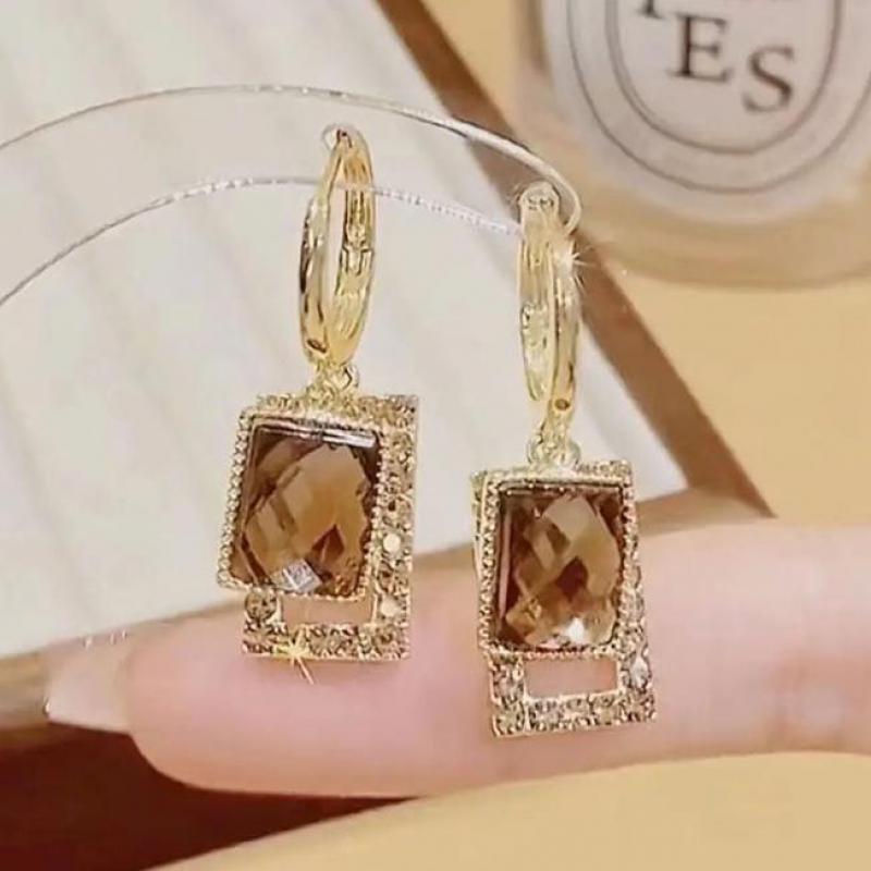 Silver Needle Korean Fashion Zircon Drop Earrings For Women Jewelry Trending New Luxury Vintage Gold Color Earrings