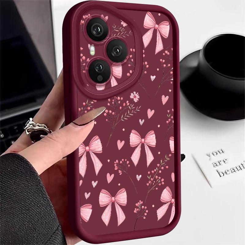 Soft TPU Phone Case For Honor 400 Pro 200 Pro X8c X9c Smart X6b X6c X6a Magic7 Lite Pink Bowknot Pattern Silicone Protect Cover