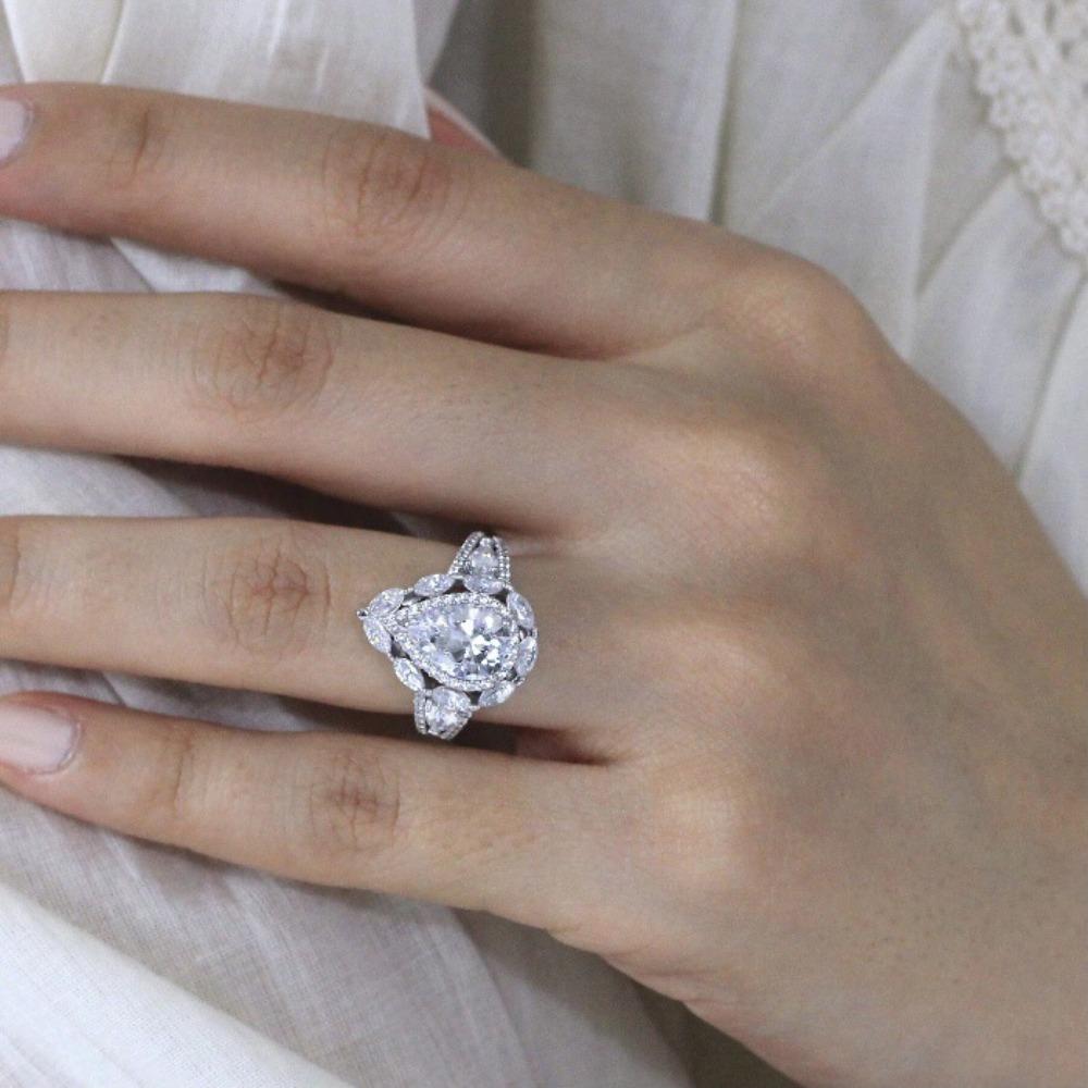 New European and American Accessories, Water Drop Gemstone Ring, Fashion Silver-plated Jewelry