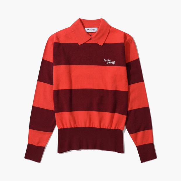 LECOQ GOLF Women'S Contrast Stripe Solid Fabric Collar Sweater (Go322Lkp94)