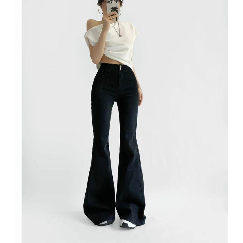 Spring and Summer New Women's Clothing French Retro Washed Effect Hip Raise Slim Fit Slim Looking Horn Hem Length Denim
