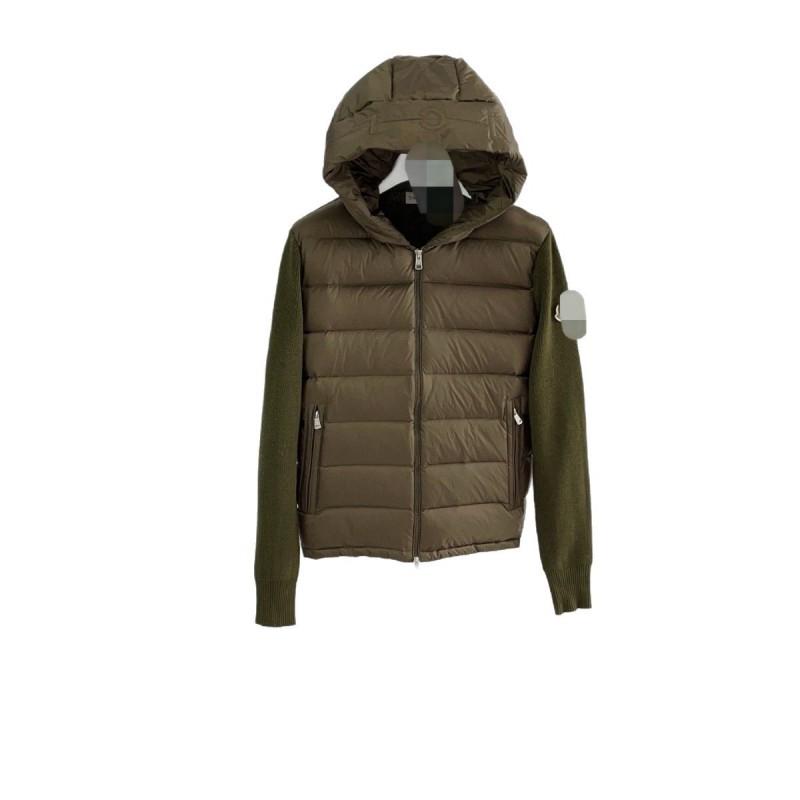 Unisex Hooded Down Jacket With Knit Panel Detail Warm Windproof Winter Coat Men Women