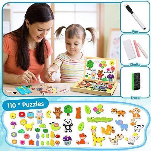 Puzzles en bois magnétique - jojoin - animaux - 110 pièces - jouets educatif - enfants 3+ ans