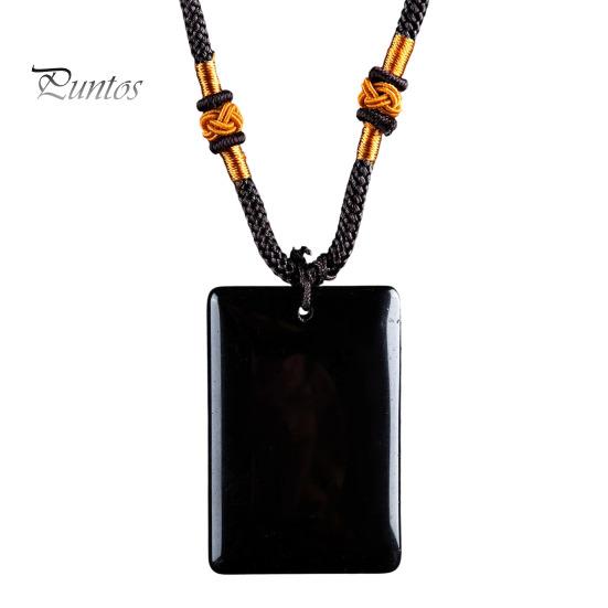 Hand Polished Stone Pendant Natural Crystal Necklace, Healing Energy Necklace with Adjustable Women Fake Jewelry Braided Rope, Gemstone for Men