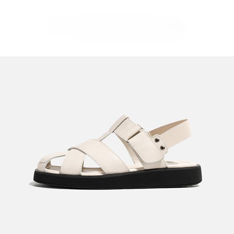 

[Uncle Shoes] Knock soft! Baotou Roman sandals female summer wear fairy style with skirt flat bottom hollow pig cage shoes 40 белый