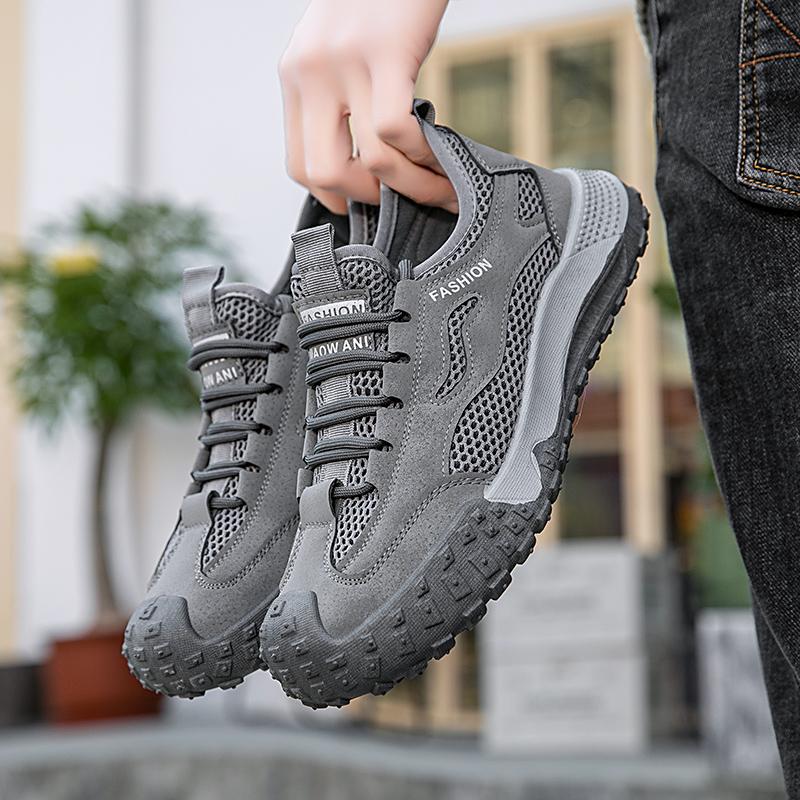 

Training Working Shoes for Men 2025 Breathable Mesh Casual Shoes Summer Anti Slip Wear-resistant Hiking Shoes Running Sneakers 39 серый