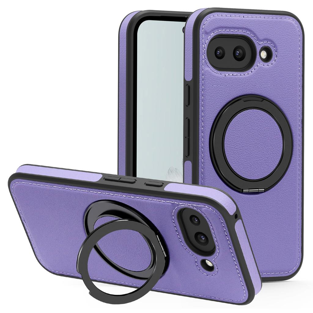 For Google Pixel 9a Case with Ring Kickstand Compatible with MagSafe PU Leather Back Cover
