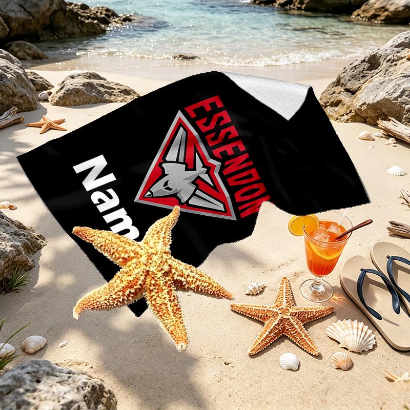 Custom Name Personalized Essendon Football Print Beach Towel, for Trip Camping Beach Party Home Decor, Birthday Gift for Family & Friends