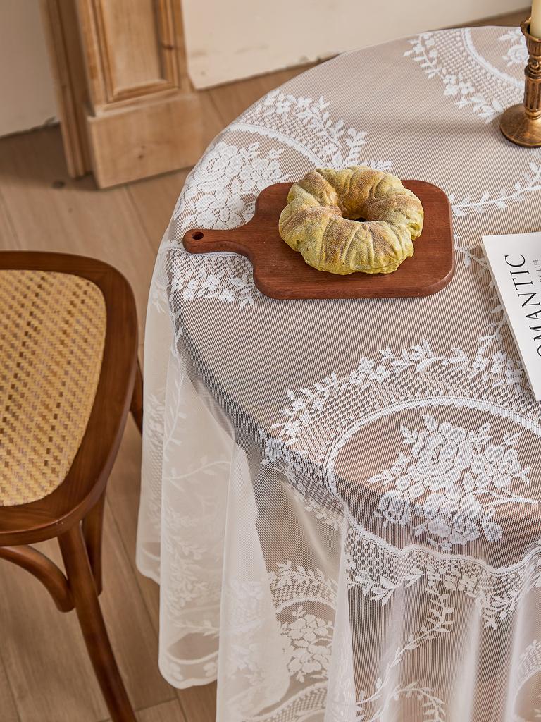 White lace tablecloth round mirror flower vine pattern living room dining table decoration
