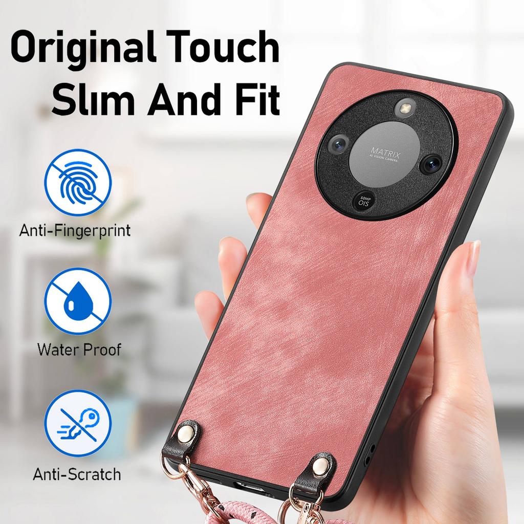 Phone Case For Honor Magic8 Lite 5G / X9d 5G / X70 5G Retro Leather Back Cover with Adjustable Strap