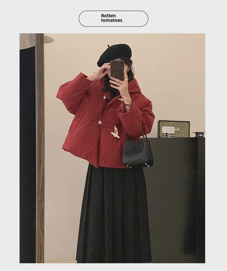 Women's 2024 Horn Button Down Cotton Jacket - Short, Thick, and Cozy Milk Coat