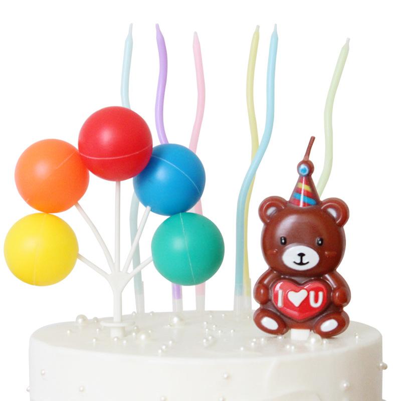 Ins Wind Bear Candle Colorful Plastic Balloon String Cake Plugin Cartoon Cute Birthday Party Dress Up Ornament
