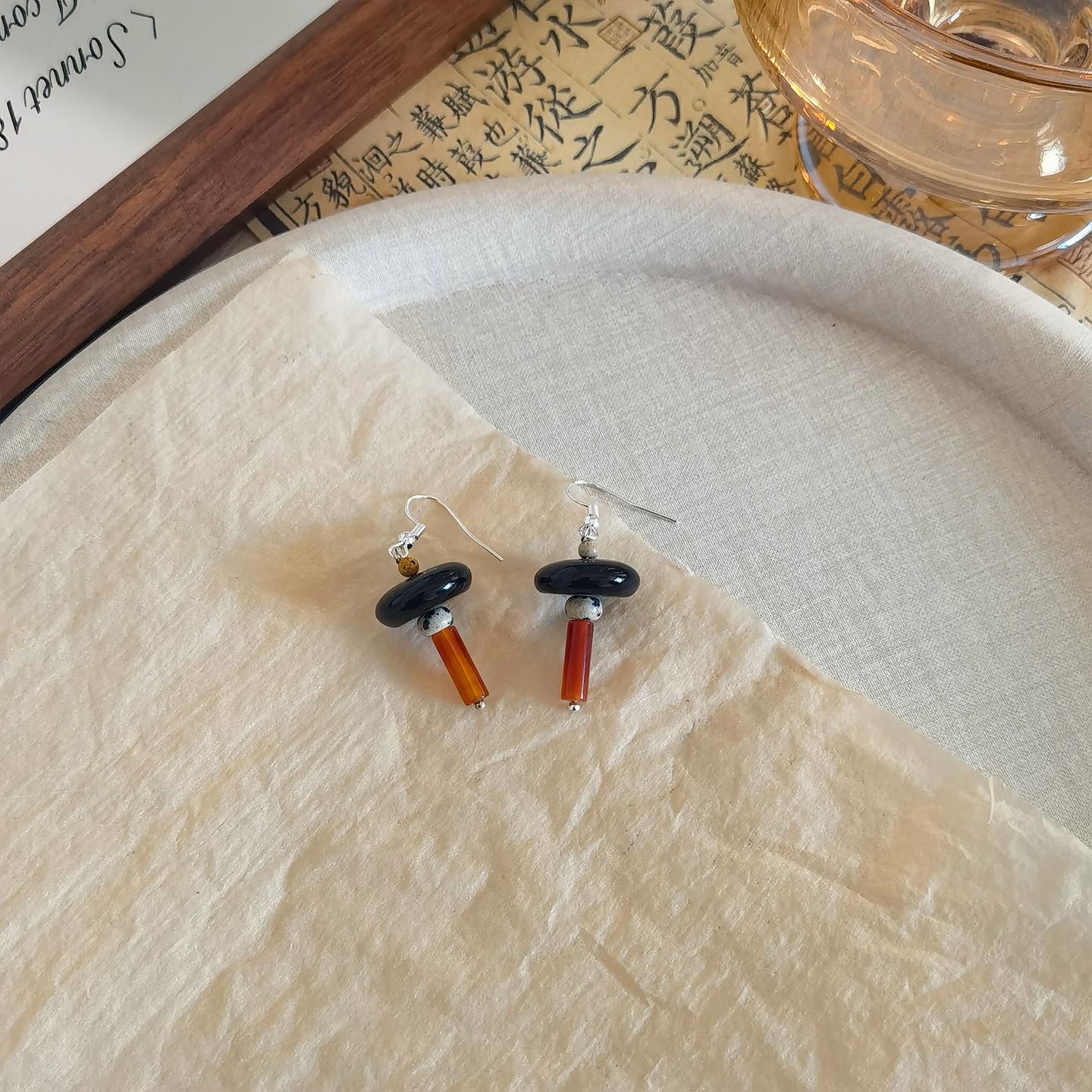 Оригинальный дизайн Натуральный камень Настоящее кофейное зерно Керамические ручной работы Коллекция серег Нишевый дизайн Кофейные серьги-пусеты